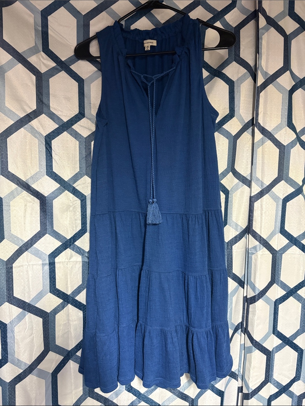 Sleeveless Tiered Blue Dress with Tassel Tie
